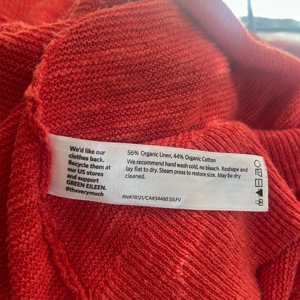 Eileen Fisher Orange‎ Linen Cotton Blend V-Neck Oversized Tunic Size XS - Picture 5 of 5